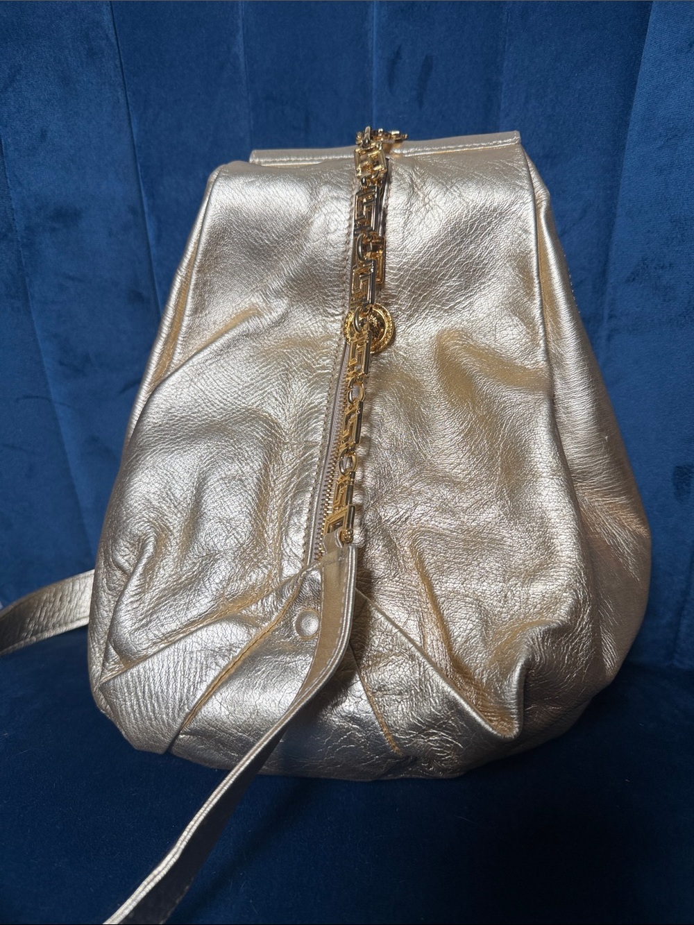 Gianni Versace Metallic Gold Leather Shoulder Bag with Chain Accent